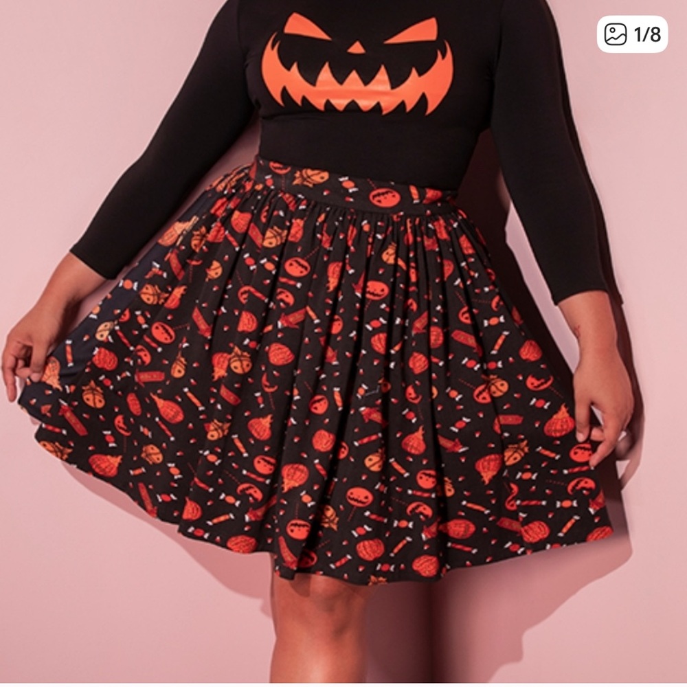 NWT Vixen by Micheline Pitt Trick 'r Treat Pumpkin Skater Skirt in Candy Corn